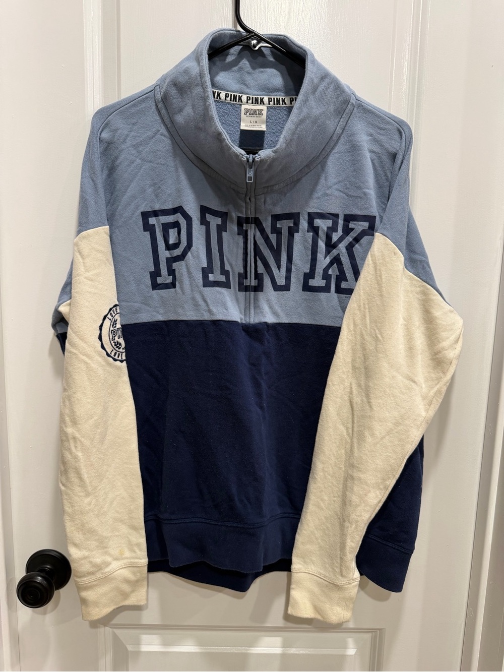 PINK Colorblock Quarter-Zip Pullover - Blue & Navy